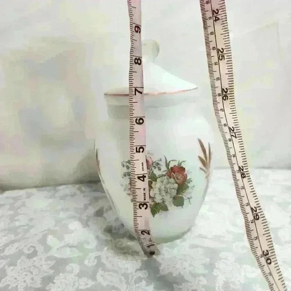 Norleans Floral Apothecary Jar white satin vintage jar with lid - Picture 3 of 6